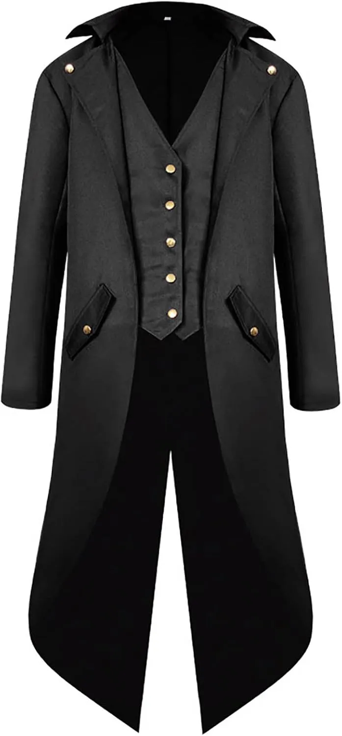 Mens Medieval Steampunk Tailcoat Victorian Prince Jacket Frock Coat Halloween Gothic Jacket Vintage Trench Coat