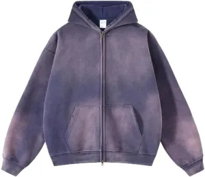 Mens Oversized Hoodies Streetwear Unisex Vintage Hoodies Zip Up Acid Wash Sweatshirt for Men Heavyweight