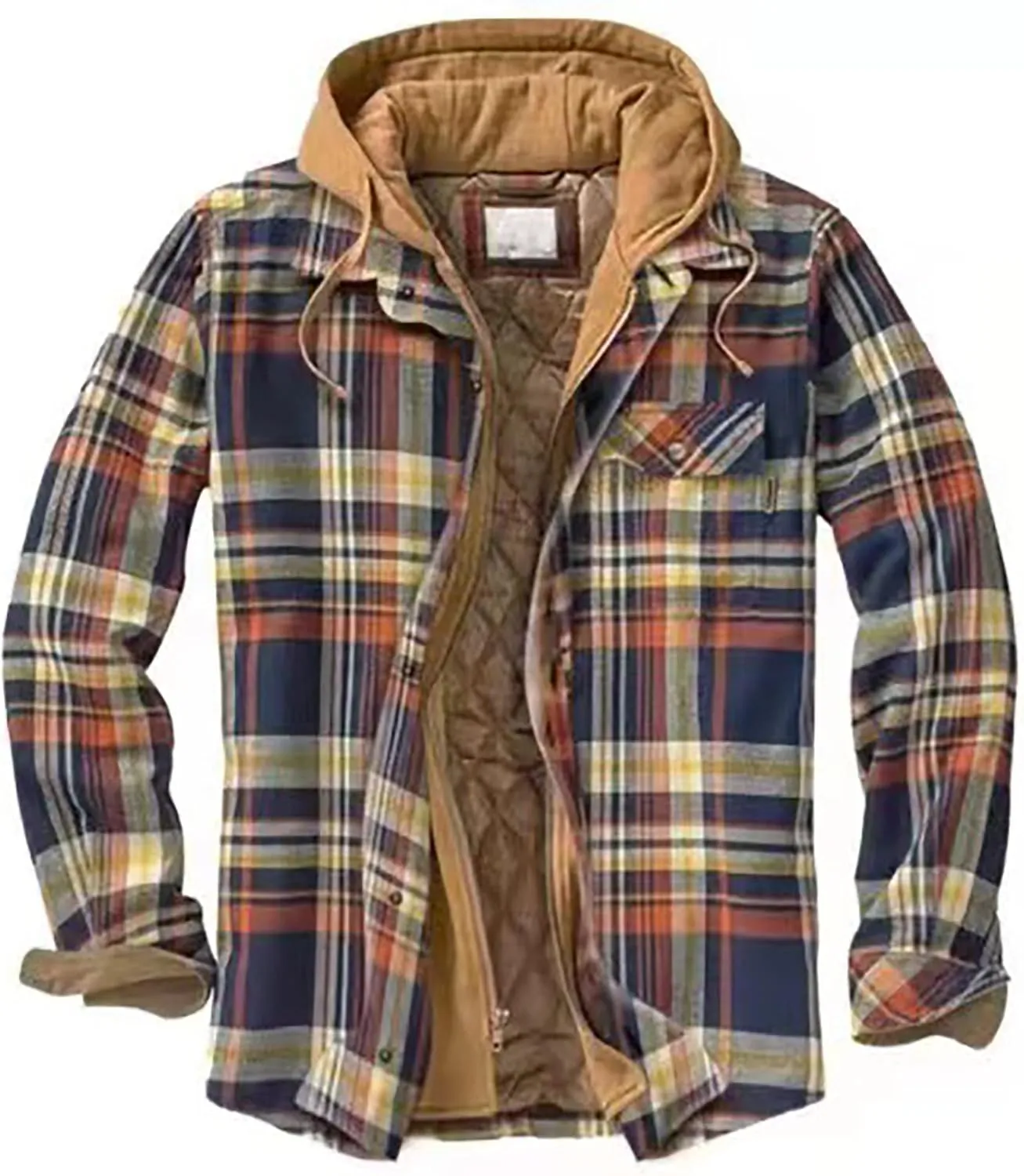 Men's Plaid Flannel Shirt Jacket Warm Hoodie Quilted Lined Hipster Fleece Plaid Jacket Flannel Sherpa Vintage Coats