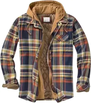 Men's Plaid Flannel Shirt Jacket Warm Hoodie Quilted Lined Hipster Fleece Plaid Jacket Flannel Sherpa Vintage Coats