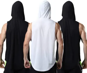 Men's Sleeveless Hoodie Quick Dry Muscle Gym Shirts Workout Hooded Tank Top