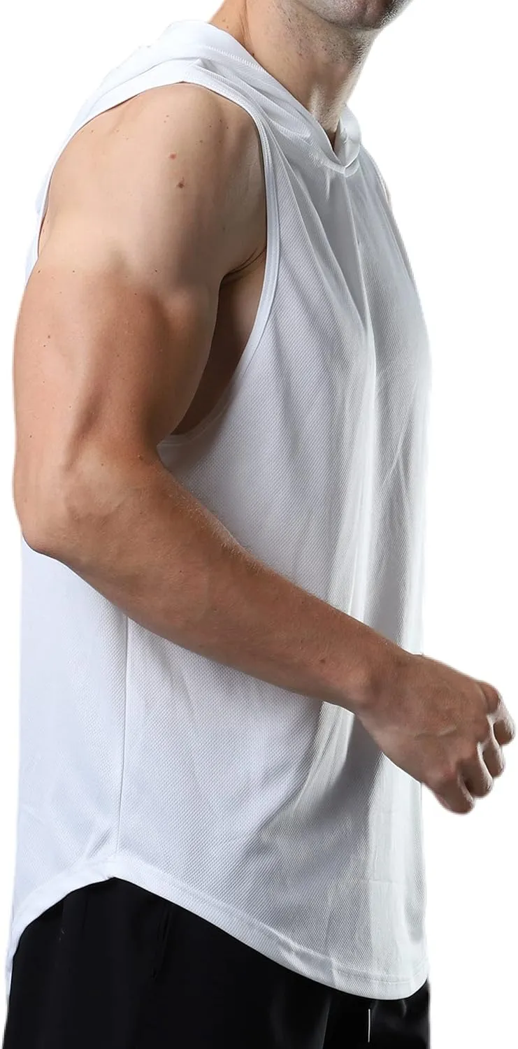 Men's Sleeveless Hoodie Quick Dry Muscle Gym Shirts Workout Hooded Tank Top