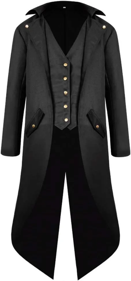 Men's Steampunk Vintage Tailcoat Gothic Victorian Coat Punk Costume Mid-Century Tuxedo Clothing