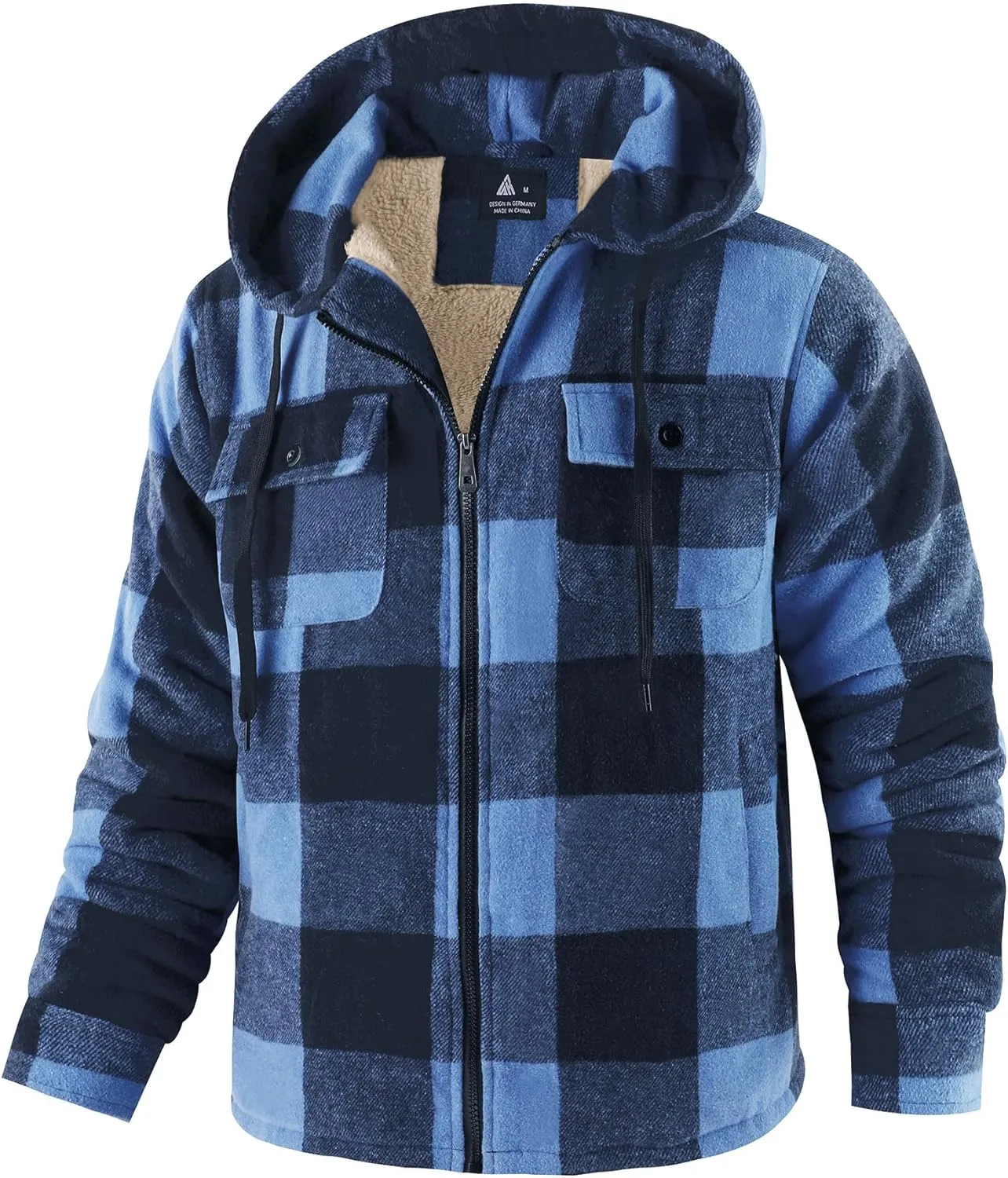 Men's Thick Fleece Plaid Jacket Flannel Shirts Sherpa Lined Full Zip Up Hoodie Winter Coat with Pockets