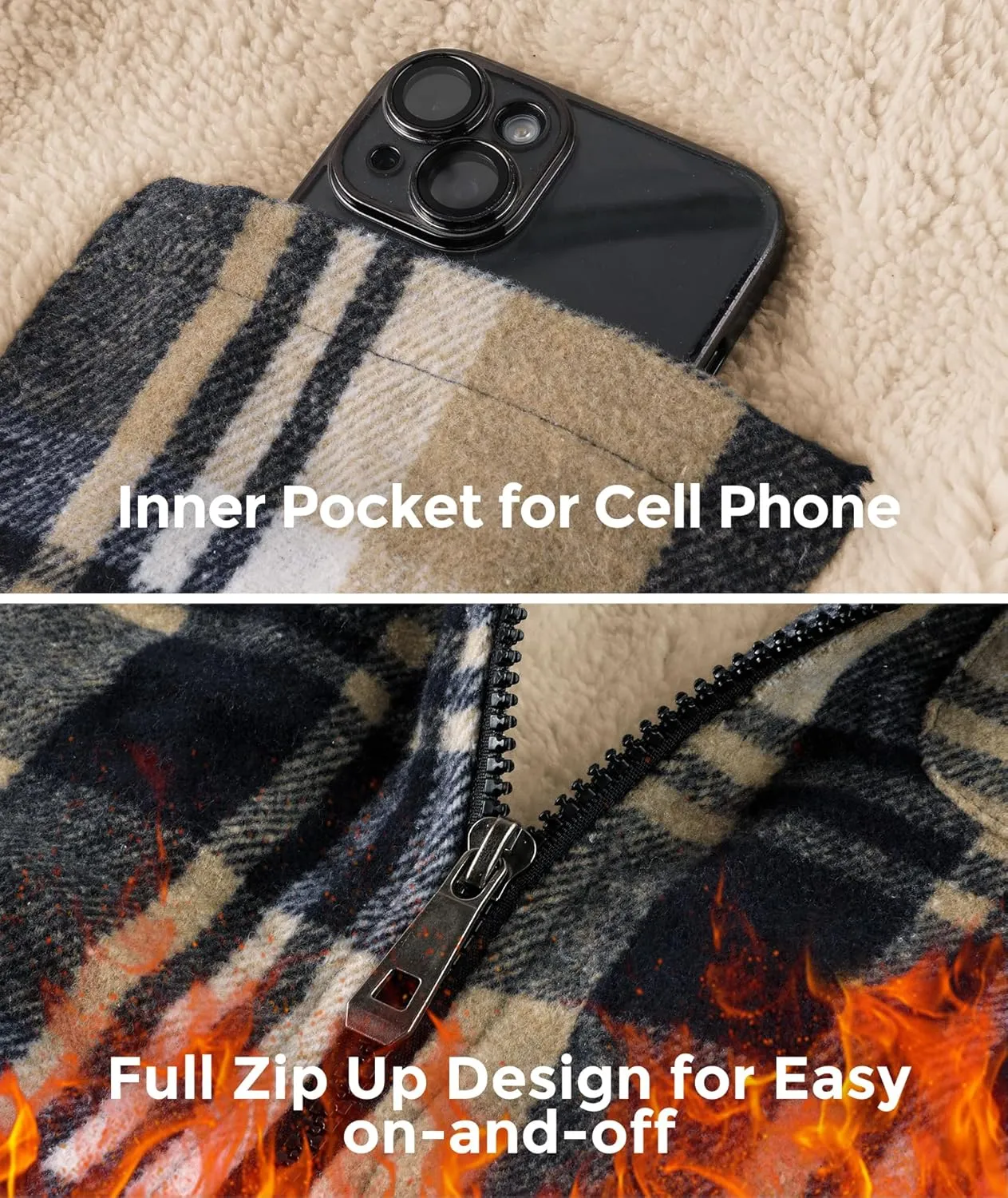 Men's Thick Fleece Plaid Jacket Flannel Shirts Sherpa Lined Full Zip Up Hoodie Winter Coat with Pockets