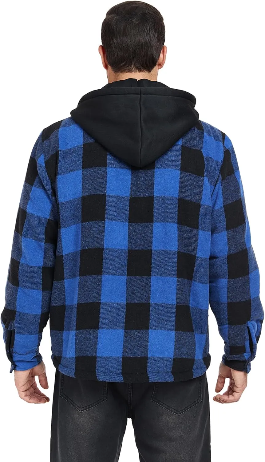 Men's Thick Fleece Plaid Jacket Flannel Shirts Sherpa Lined Full Zip Up Hoodie Winter Coat with Pockets