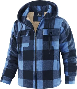 Men's Thick Fleece Plaid Jacket Flannel Shirts Sherpa Lined Full Zip Up Hoodie Winter Coat with Pockets