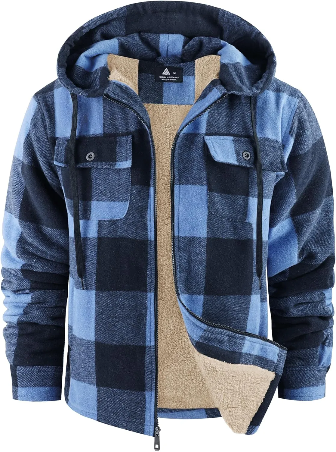 Men's Thick Fleece Plaid Jacket Flannel Shirts Sherpa Lined Full Zip Up Hoodie Winter Coat with Pockets
