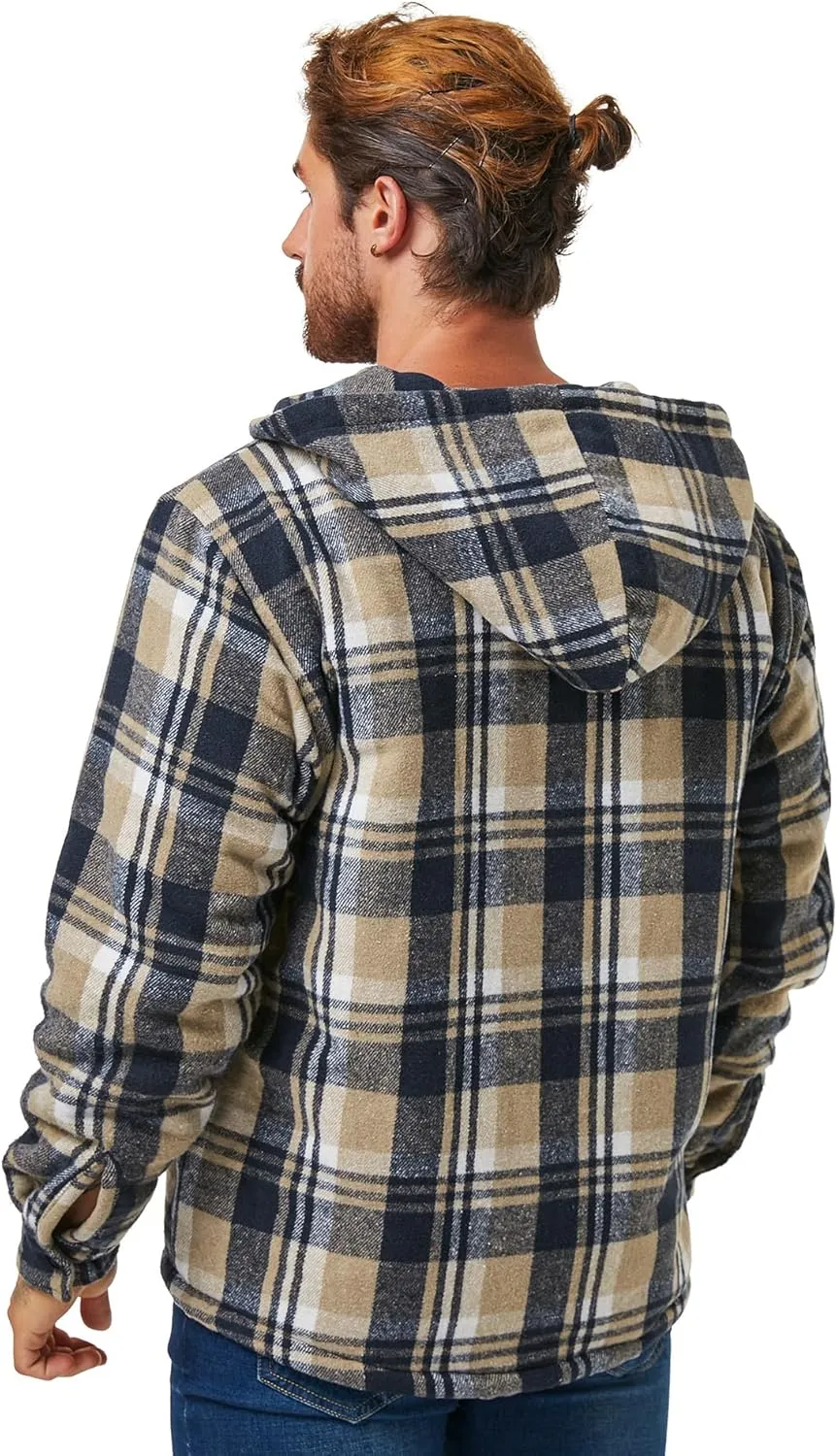 Men's Thick Fleece Plaid Jacket Flannel Shirts Sherpa Lined Full Zip Up Hoodie Winter Coat with Pockets