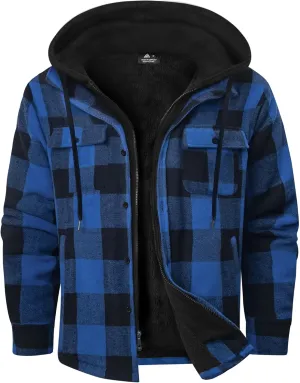 Men's Thick Fleece Plaid Jacket Flannel Shirts Sherpa Lined Full Zip Up Hoodie Winter Coat with Pockets