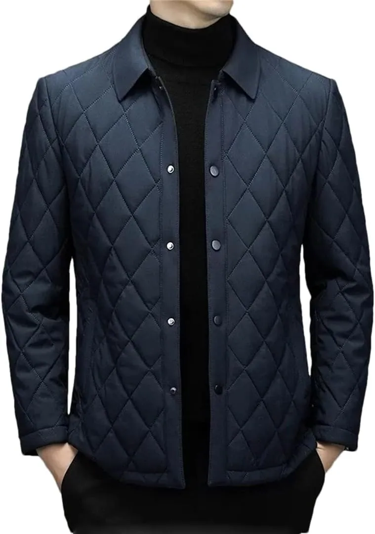 Men's Winter Jacket Business Diamond Plaid Cotton Jacket Men's Padded Jacket Thickened Coat