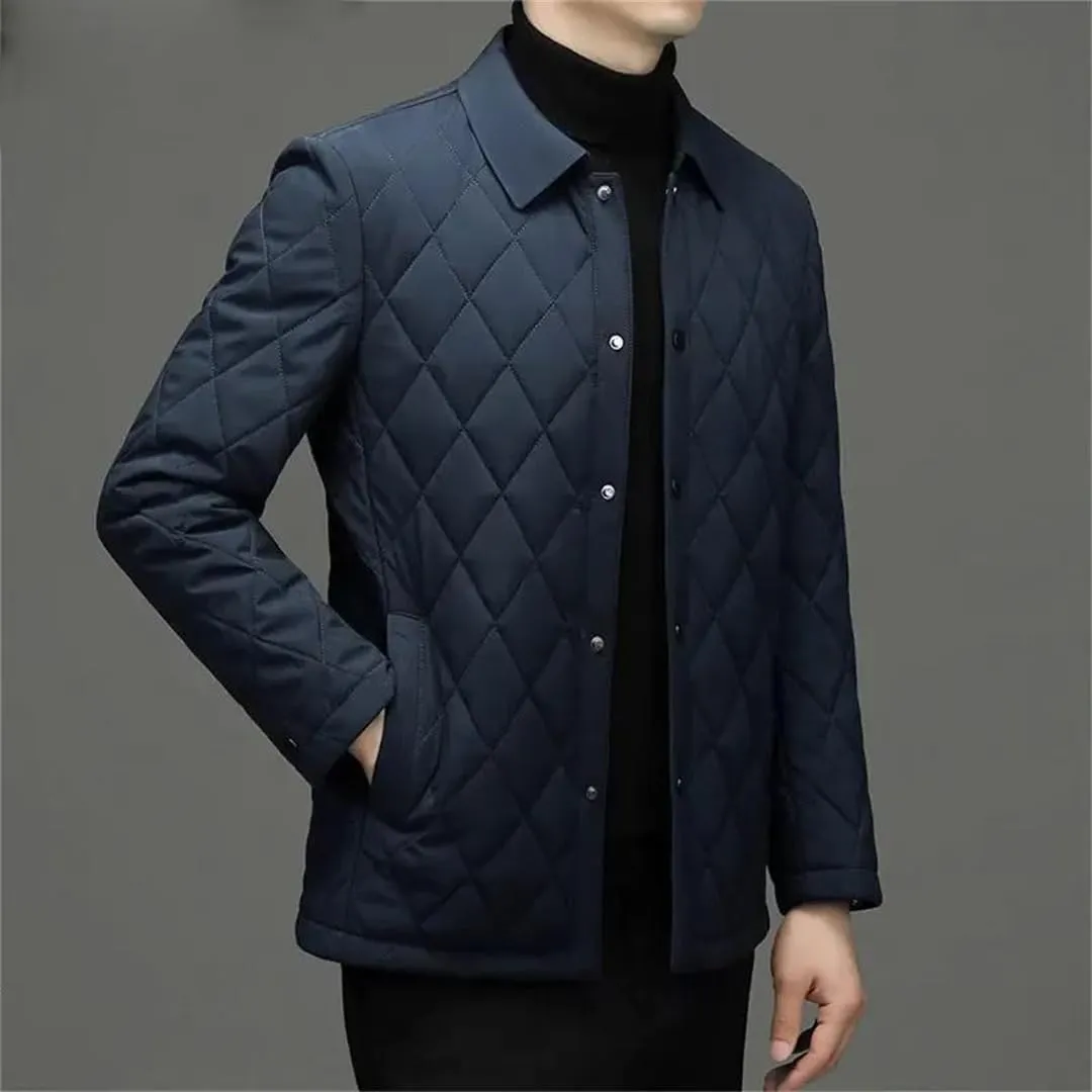Men's Winter Jacket Business Diamond Plaid Cotton Jacket Men's Padded Jacket Thickened Coat
