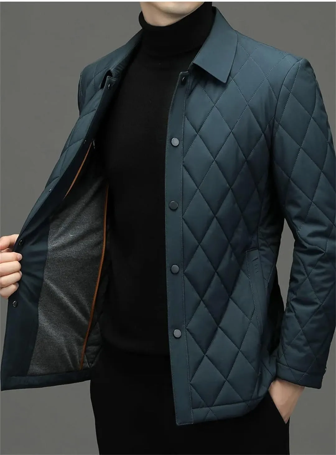 Men's Winter Jacket Business Diamond Plaid Cotton Jacket Men's Padded Jacket Thickened Coat