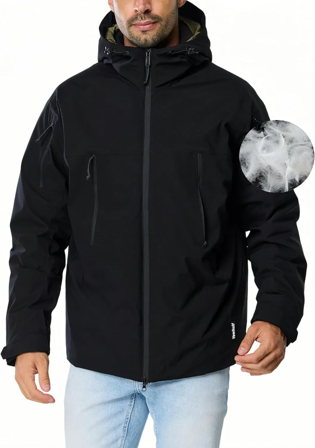 Men's Winter Ski Coat Heavy Down Water Resistant Jacket Insulated Snowboard Parka with Hood