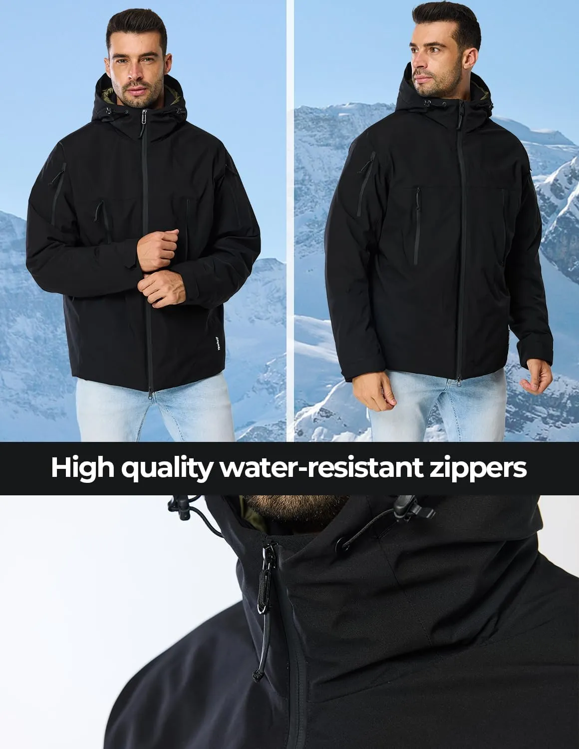 Men's Winter Ski Coat Heavy Down Water Resistant Jacket Insulated Snowboard Parka with Hood