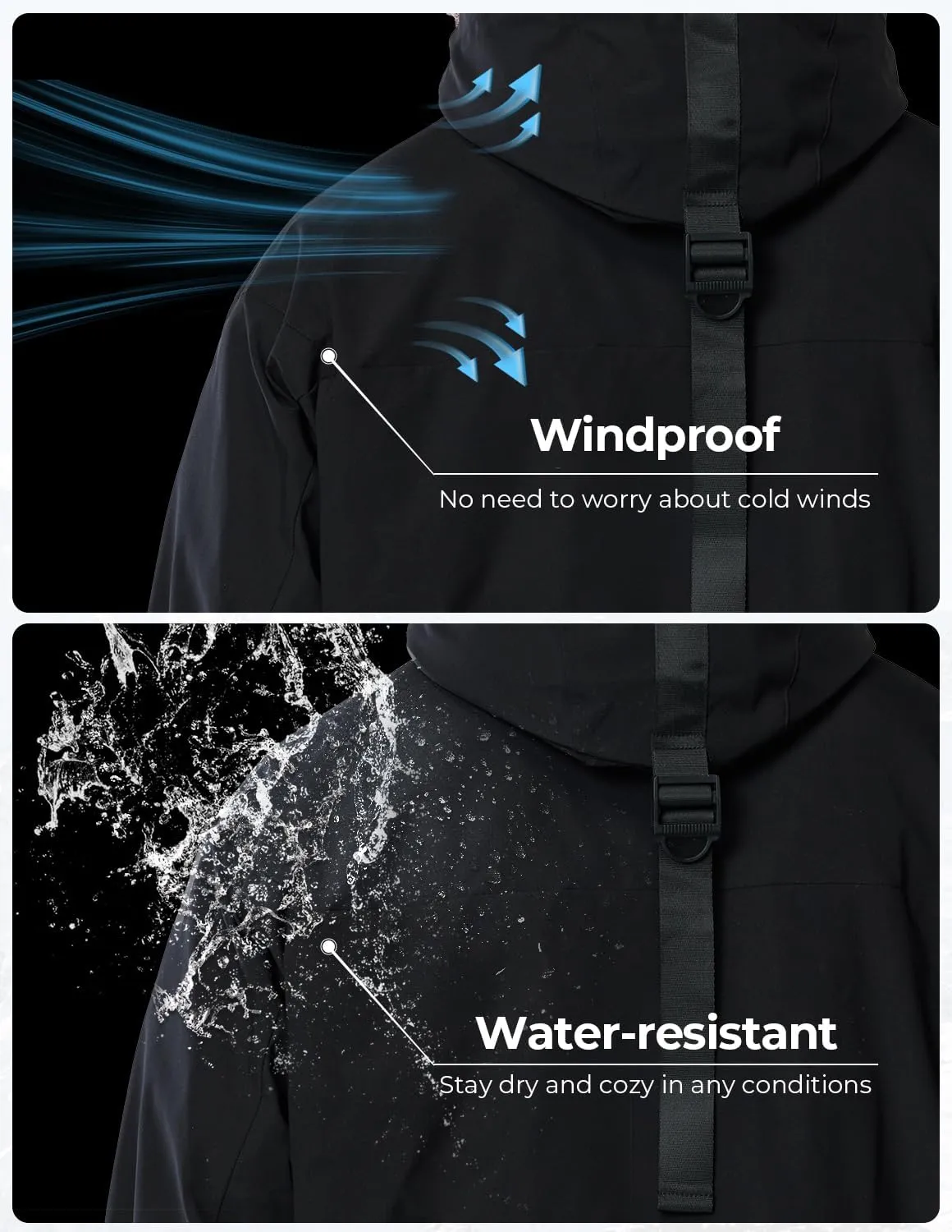 Men's Winter Ski Coat Heavy Down Water Resistant Jacket Insulated Snowboard Parka with Hood