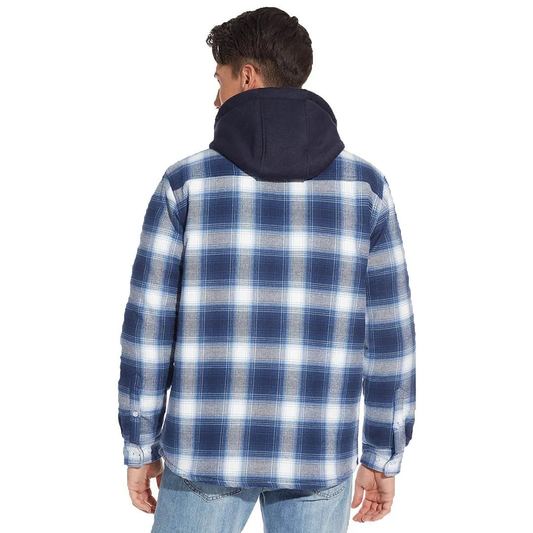 Men's Winter Thick Zip Plaid Flannel Shirts Detachable Hood Quilted