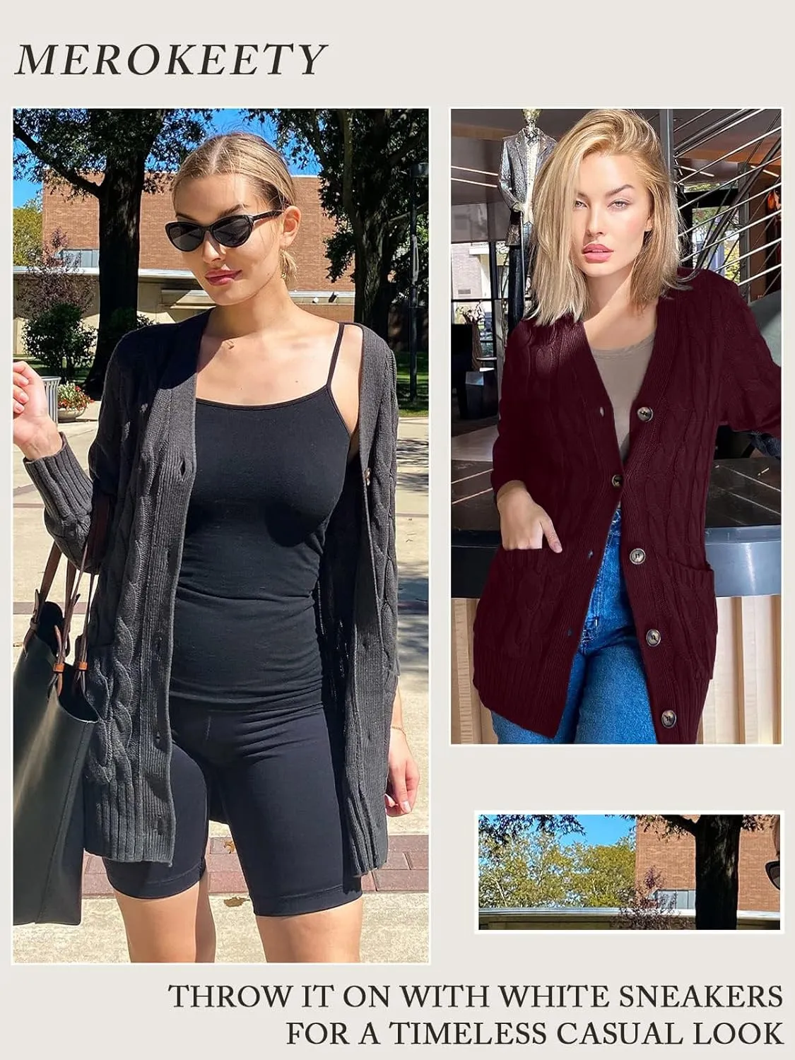 MEROKEETY Women's 2025 Fall Long Sleeve Cable Knit Sweater Open Front Cardigan Button Loose Outerwear