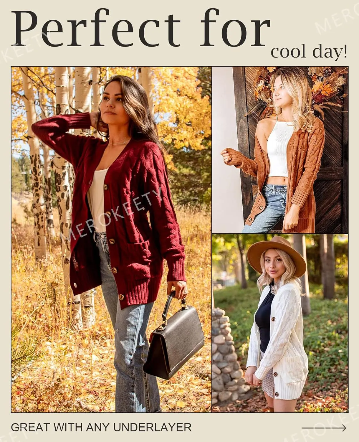 MEROKEETY Women's 2025 Fall Long Sleeve Cable Knit Sweater Open Front Cardigan Button Loose Outerwear