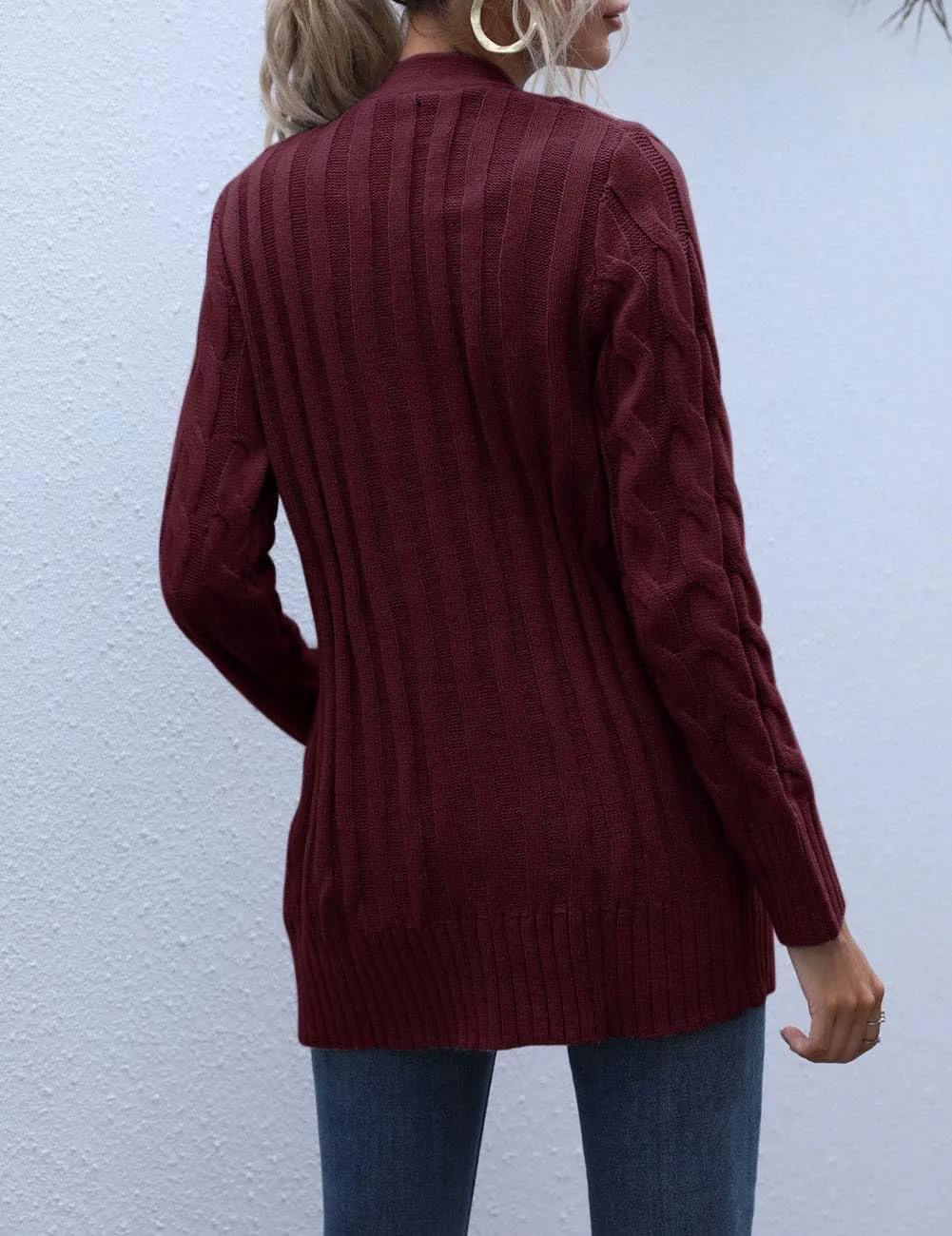 MEROKEETY Women's 2025 Fall Long Sleeve Cable Knit Sweater Open Front Cardigan Button Loose Outerwear