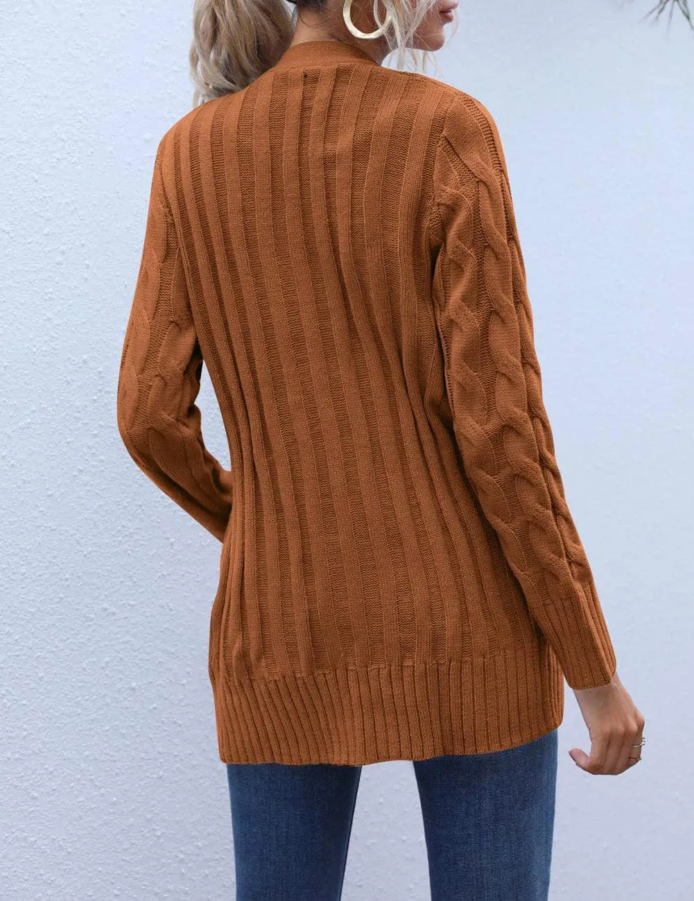 MEROKEETY Women's 2025 Fall Long Sleeve Cable Knit Sweater Open Front Cardigan Button Loose Outerwear