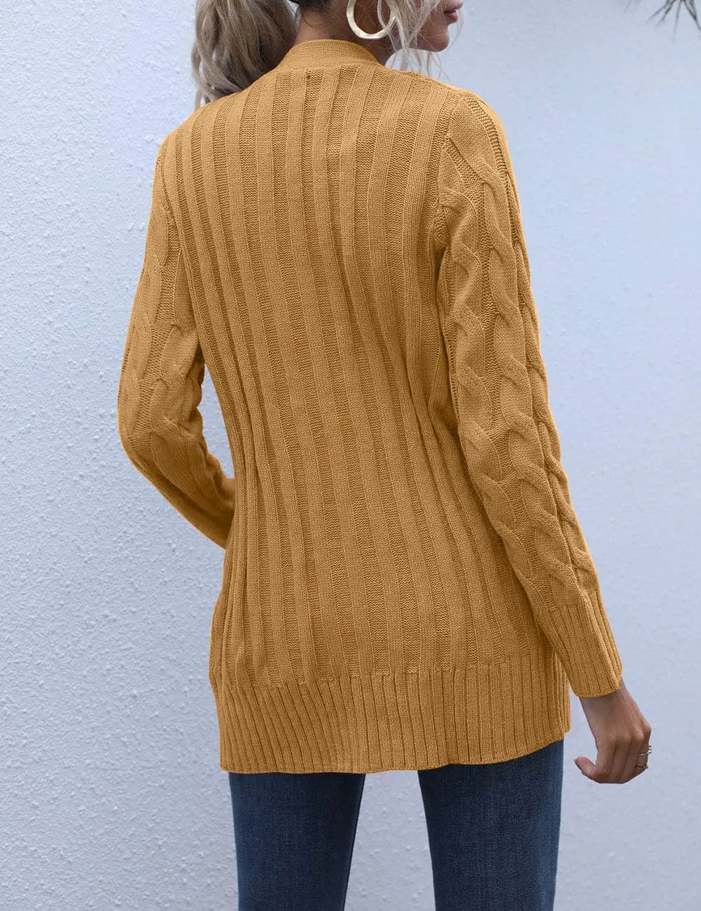MEROKEETY Women's 2025 Fall Long Sleeve Cable Knit Sweater Open Front Cardigan Button Loose Outerwear