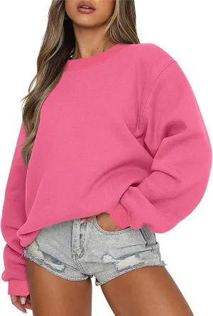 midelxp Oversized Crewneck Sweatshirt Women Loose Fit Long Sleeve Fleece Pullover Y2k Tops Fall Casual Preppy Clothes 2024