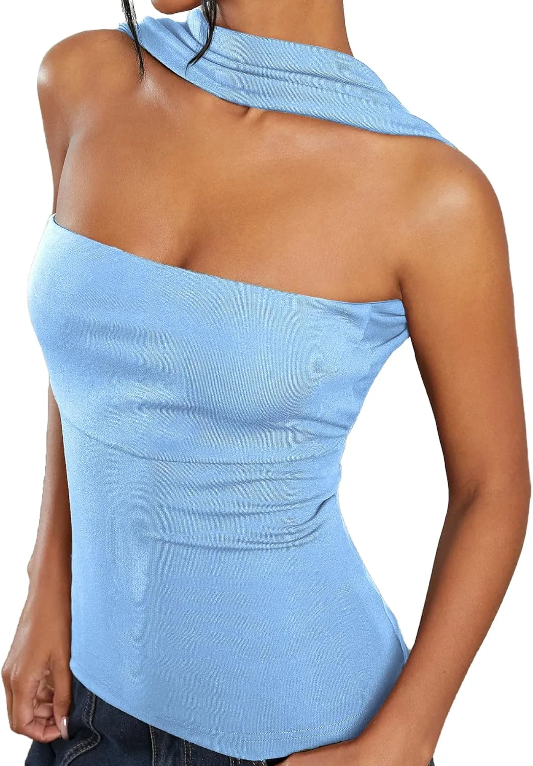 Milumia Women Ruched Strapless Halter Tube Top Open Back Slim Fit Bandeau Shirts