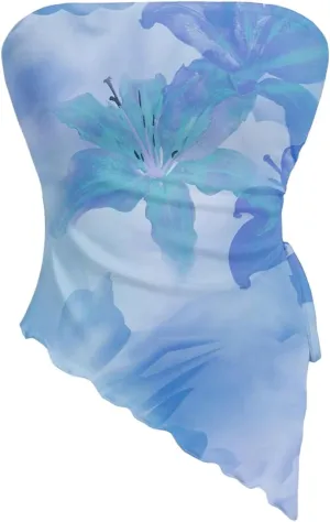 Milumia Women's Tie Dye Drawstring Side Tube Top Lettuce Asymmetrical Hem Bandeaus
