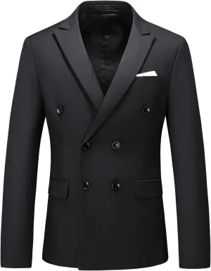 MOGU Men's Double-Breasted Suit Blazer Slim Fit Solid Color Sport Coat Jacket for Business, Wedding, Prom & Formal Events
