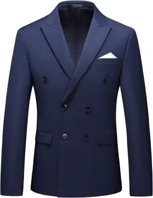 MOGU Men's Double-Breasted Suit Blazer Slim Fit Solid Color Sport Coat Jacket for Business, Wedding, Prom & Formal Events
