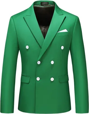 MOGU Men's Double-Breasted Suit Blazer Slim Fit Solid Color Sport Coat Jacket for Business, Wedding, Prom & Formal Events
