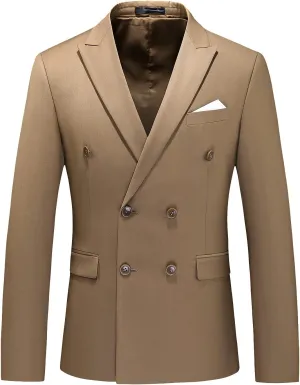 MOGU Men's Double-Breasted Suit Blazer Slim Fit Solid Color Sport Coat Jacket for Business, Wedding, Prom & Formal Events