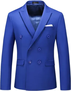 MOGU Men's Double-Breasted Suit Blazer Slim Fit Solid Color Sport Coat Jacket for Business, Wedding, Prom & Formal Events