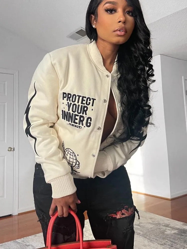 Molilove Varsity Jacket Women Baseball Bomber Jacket Vintage Sweatshirt College Casual Unisex Streetwear Coats Varsity Jacket