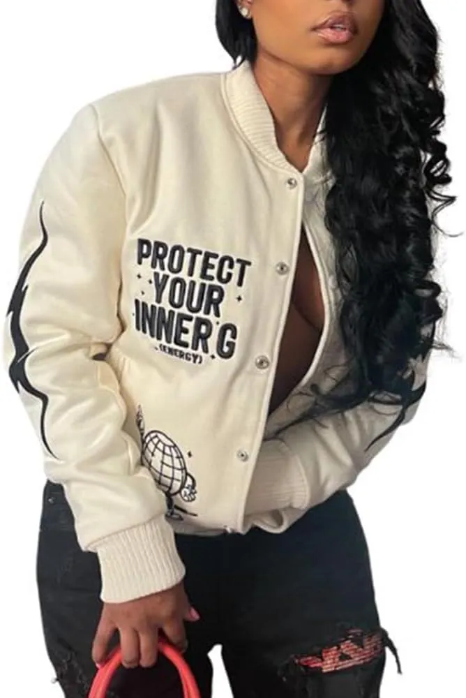 Molilove Varsity Jacket Women Baseball Bomber Jacket Vintage Sweatshirt College Casual Unisex Streetwear Coats Varsity Jacket