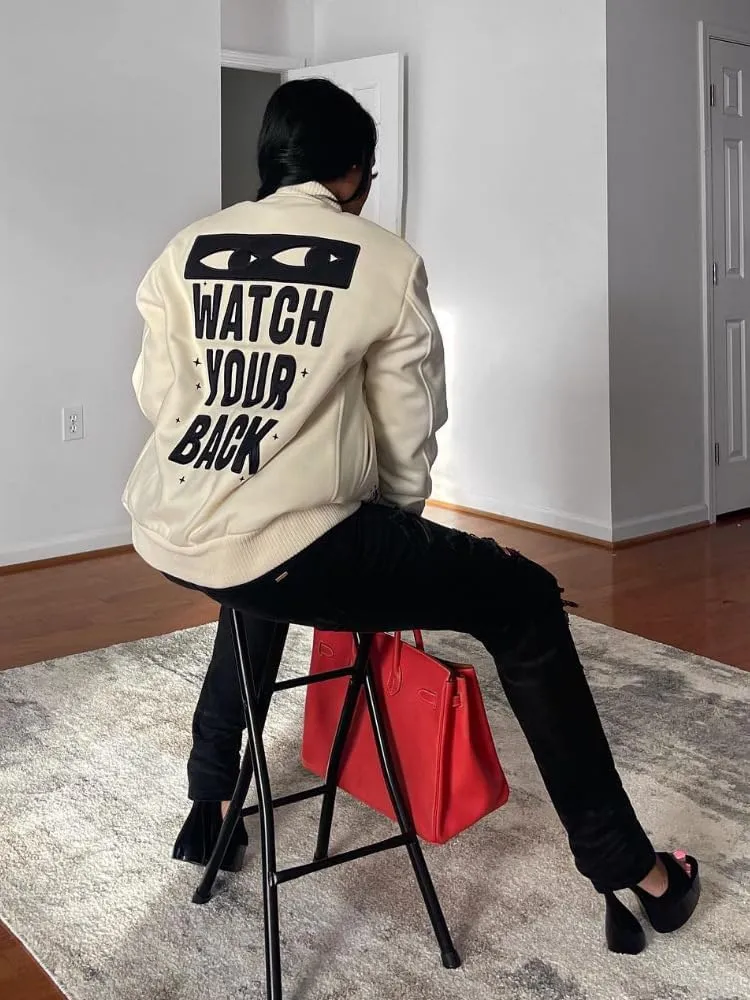 Molilove Varsity Jacket Women Baseball Bomber Jacket Vintage Sweatshirt College Casual Unisex Streetwear Coats Varsity Jacket