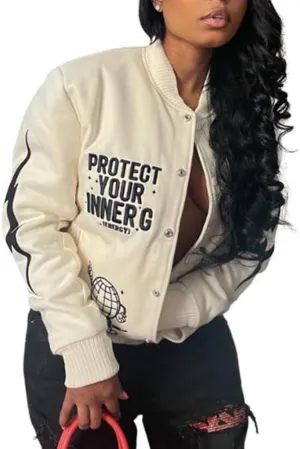 Molilove Varsity Jacket Women Baseball Bomber Jacket Vintage Sweatshirt College Casual Unisex Streetwear Coats Varsity Jacket