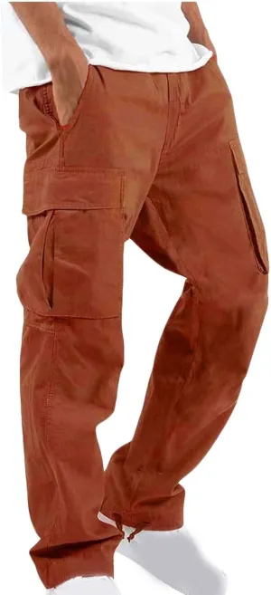 Muscularfit Cargo Pants for Men Big and Tall Elastic Waist Cotton Sweatpants Causal Solid Multi Pockets Joggers Athletic Pant