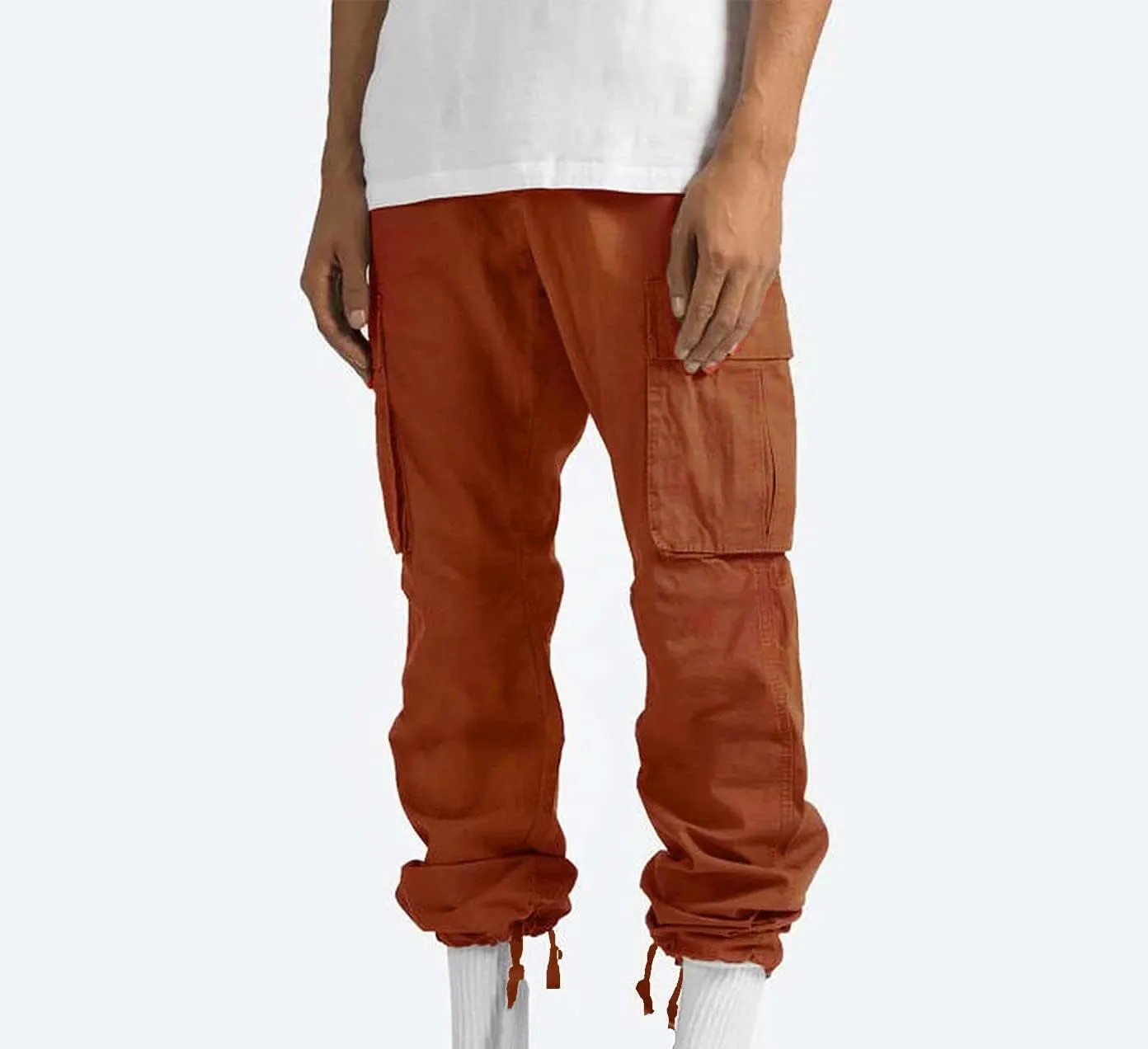 Muscularfit Cargo Pants for Men Big and Tall Elastic Waist Cotton Sweatpants Causal Solid Multi Pockets Joggers Athletic Pant