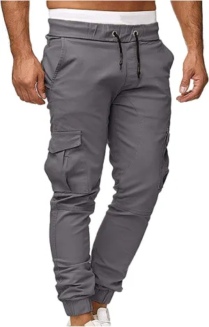 Muscularfit Mens Pants Khaki Slim Fit Drawstring Elastic Waist Loose Trouser Jogger Athletic Slacks Tapered Casual Sweatpants