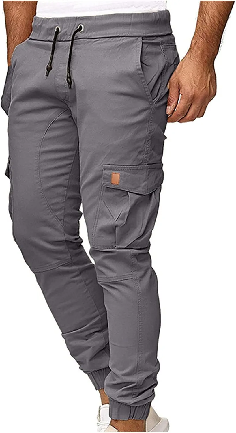 Muscularfit Mens Pants Khaki Slim Fit Drawstring Elastic Waist Loose Trouser Jogger Athletic Slacks Tapered Casual Sweatpants