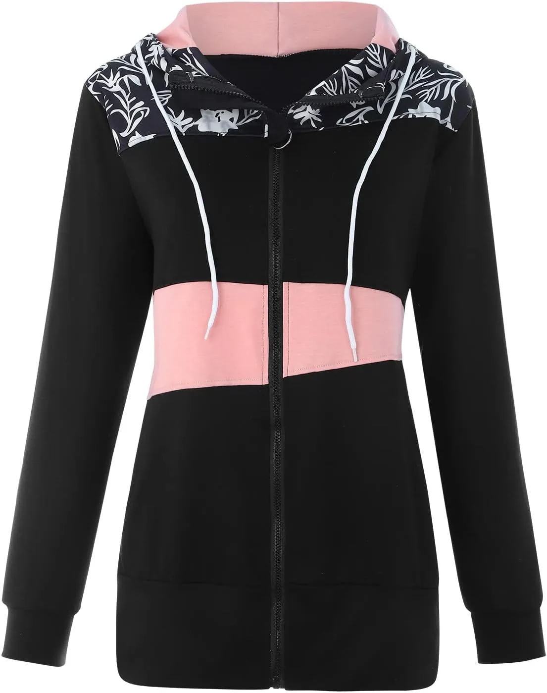 Muyise Women's Full Zip Up Hoodies Long Sleeve Color Block Hooded Sweatshirts Jackets Casual Lightweight Coat with Pockets