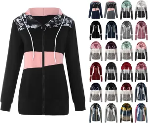 Muyise Women's Full Zip Up Hoodies Long Sleeve Color Block Hooded Sweatshirts Jackets Casual Lightweight Coat with Pockets