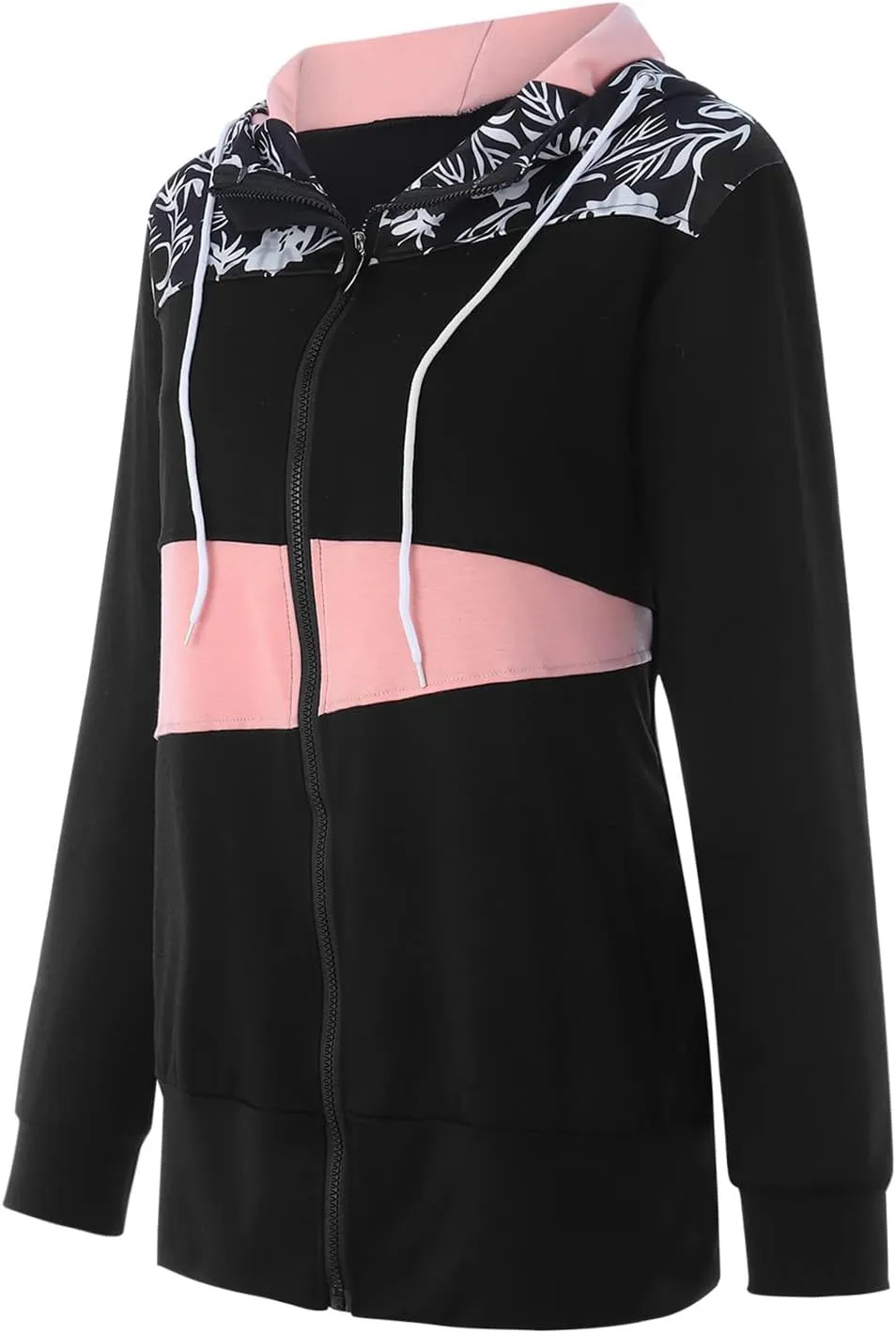 Muyise Women's Full Zip Up Hoodies Long Sleeve Color Block Hooded Sweatshirts Jackets Casual Lightweight Coat with Pockets