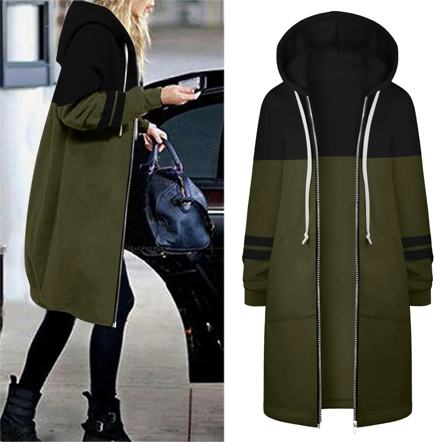 Muyise Women's Zip Up Long Hoodie Jacket Lightweight Tunic Sweatshirt Winter Warm Long Sleeve Hooded Outerwear with Pockets