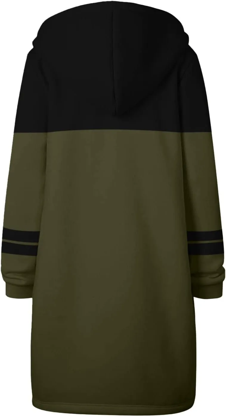 Muyise Women's Zip Up Long Hoodie Jacket Lightweight Tunic Sweatshirt Winter Warm Long Sleeve Hooded Outerwear with Pockets