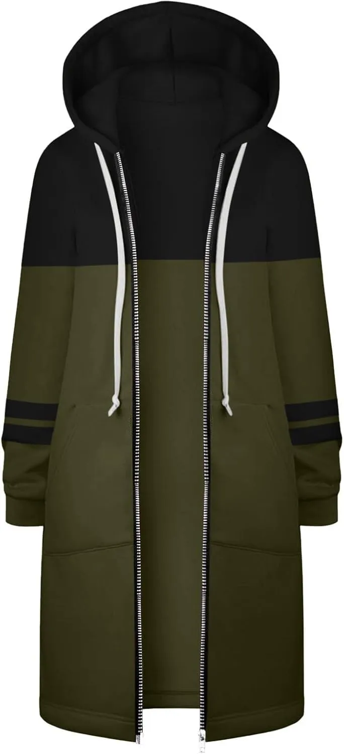 Muyise Women's Zip Up Long Hoodie Jacket Lightweight Tunic Sweatshirt Winter Warm Long Sleeve Hooded Outerwear with Pockets