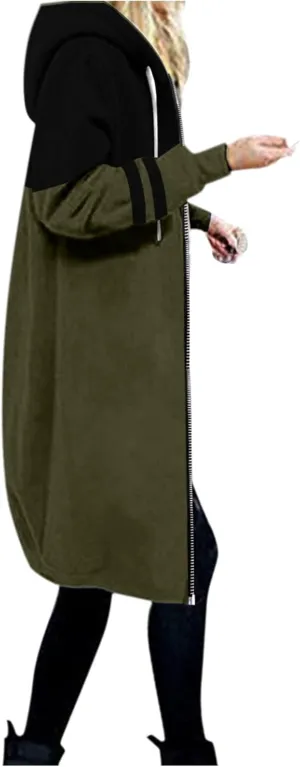 Muyise Women's Zip Up Long Hoodie Jacket Lightweight Tunic Sweatshirt Winter Warm Long Sleeve Hooded Outerwear with Pockets