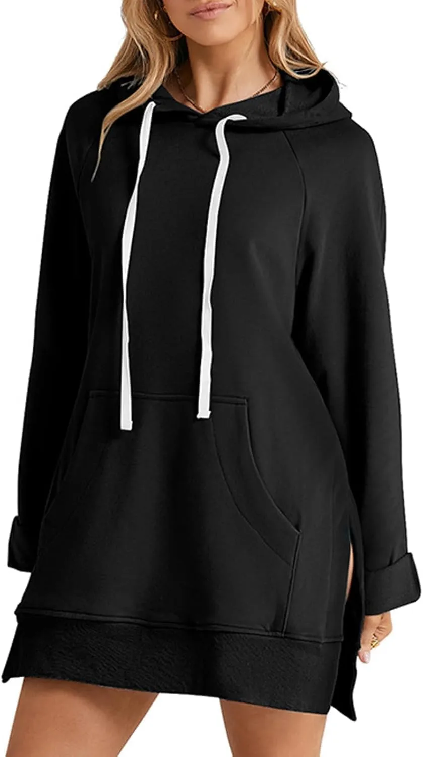 New The Warmy Oversized Hoodie, Hoodie Dress For Women With Pockets, Casual Pullover Sweatshirt Long Sleeve Split Hem